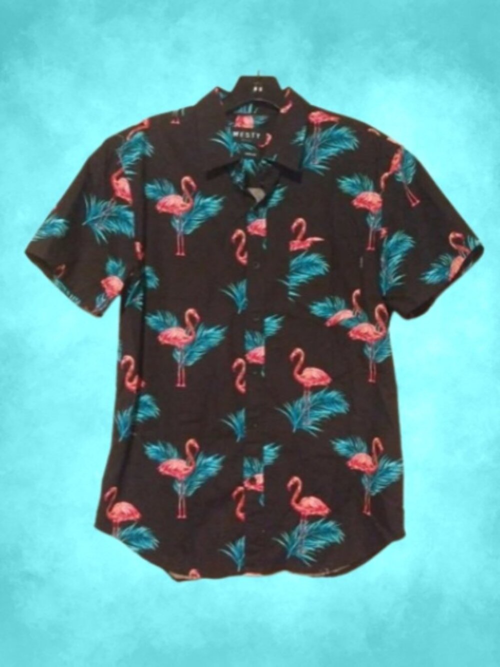 WESTY Flamingo Palm Button-Up Shirt M Tropical Resortcore Cotton Vacation Vibes
